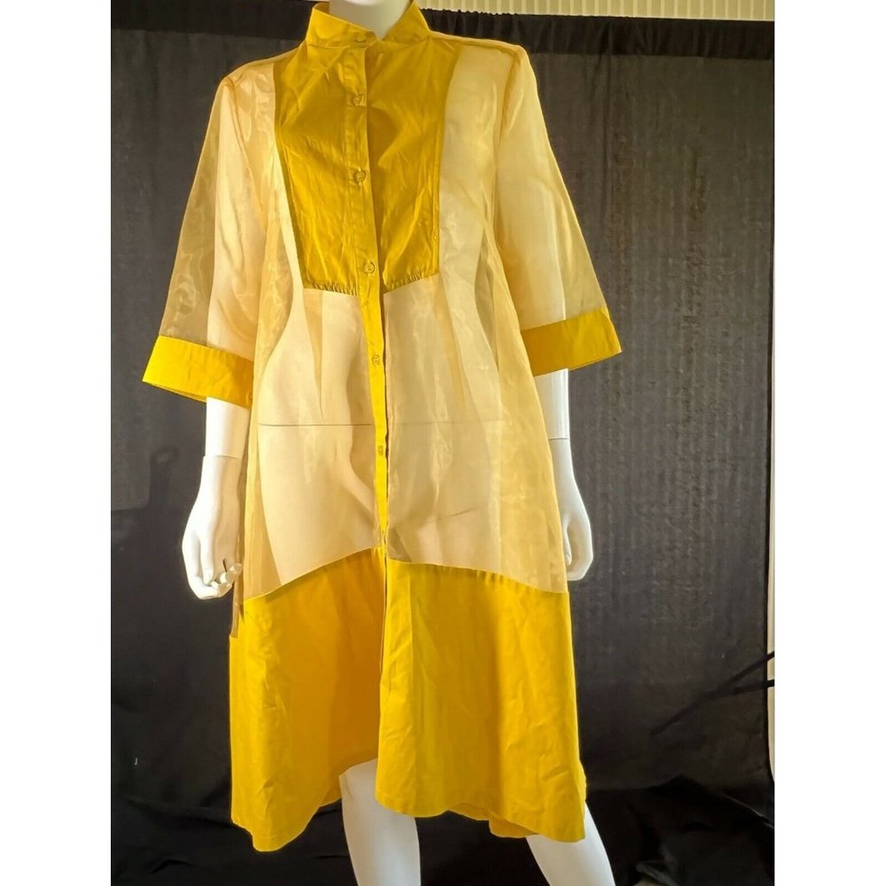 Gracia Women's RainCoat Jacket Long 3/4 Sleeves Yellow Button Size L